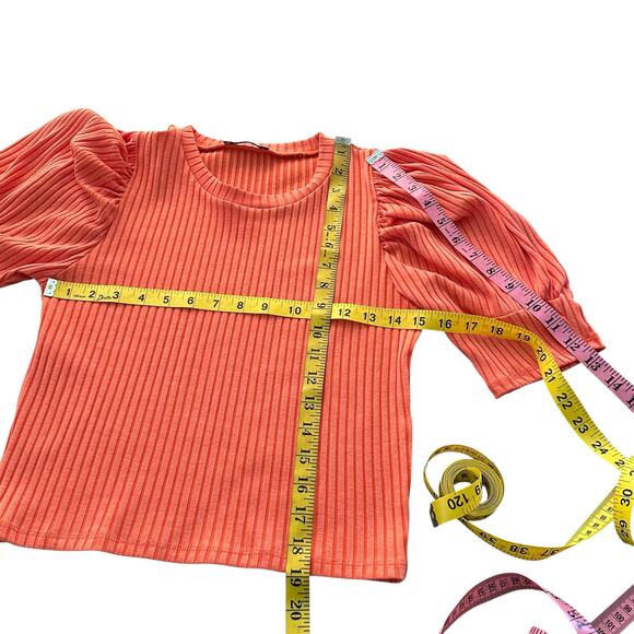 Zara Orange Ribbed Short Sleeves Top Size L - Picture 4 of 7